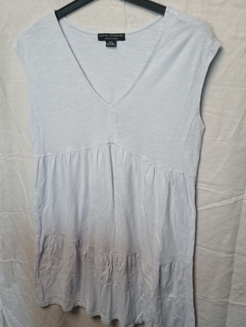 Social Standard Light Blue V-Neck Cap Sleeve Tiered Tunic